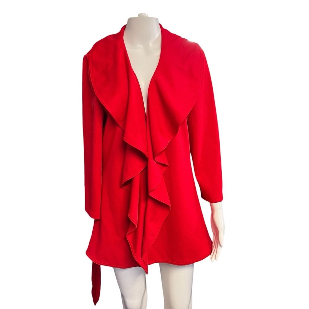 Calvin Klein - Womens Cascading Red Ruffled Open Duster Sz 10